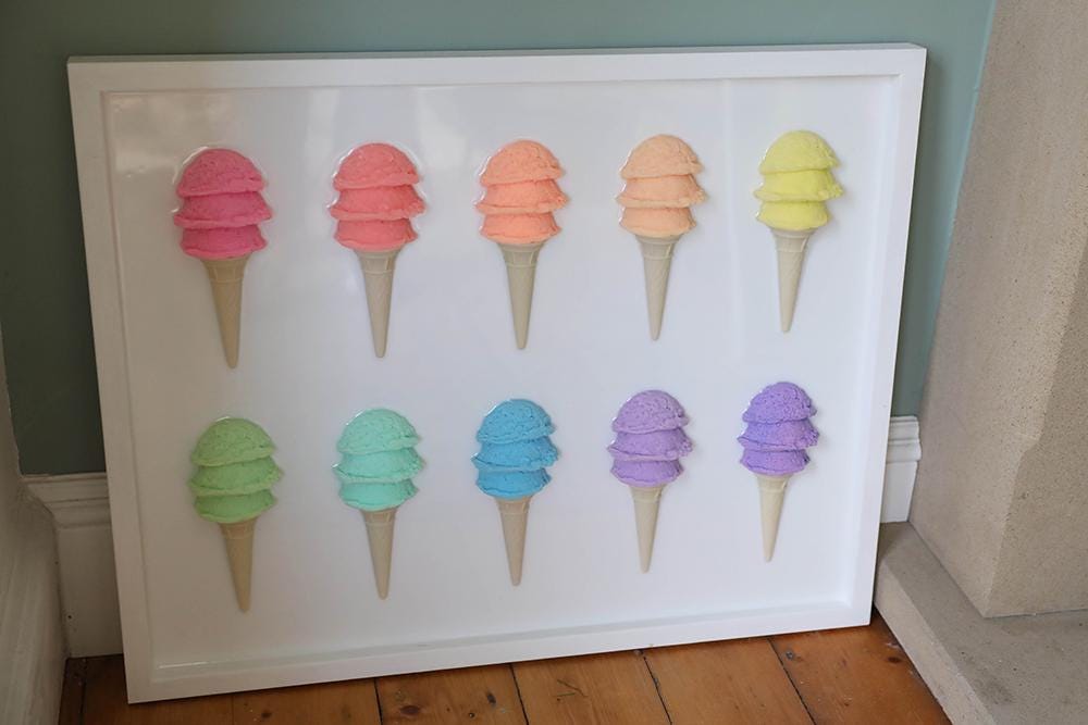 Vibrant Ice Cream Resin Wall Art: A Rainbow Popsicle Sculpture for Modern Dessert Decor & Colourful Acrylic Artwork