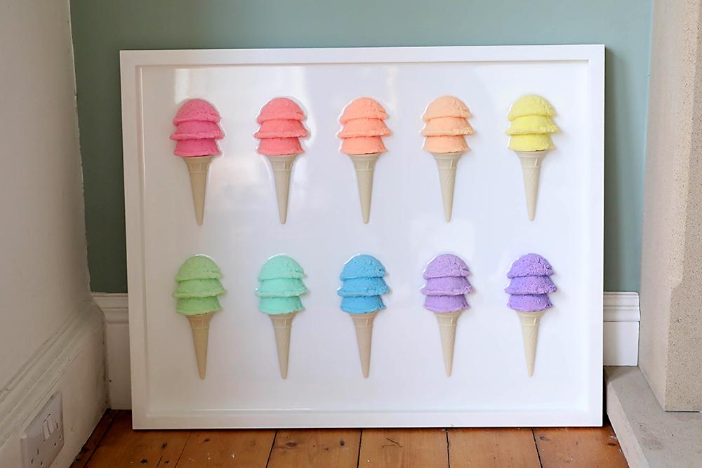 Vibrant Ice Cream Resin Wall Art : Rainbow Popsicle Sculpture, Modern Dessert Decor, Colorful Acrylic Artwork