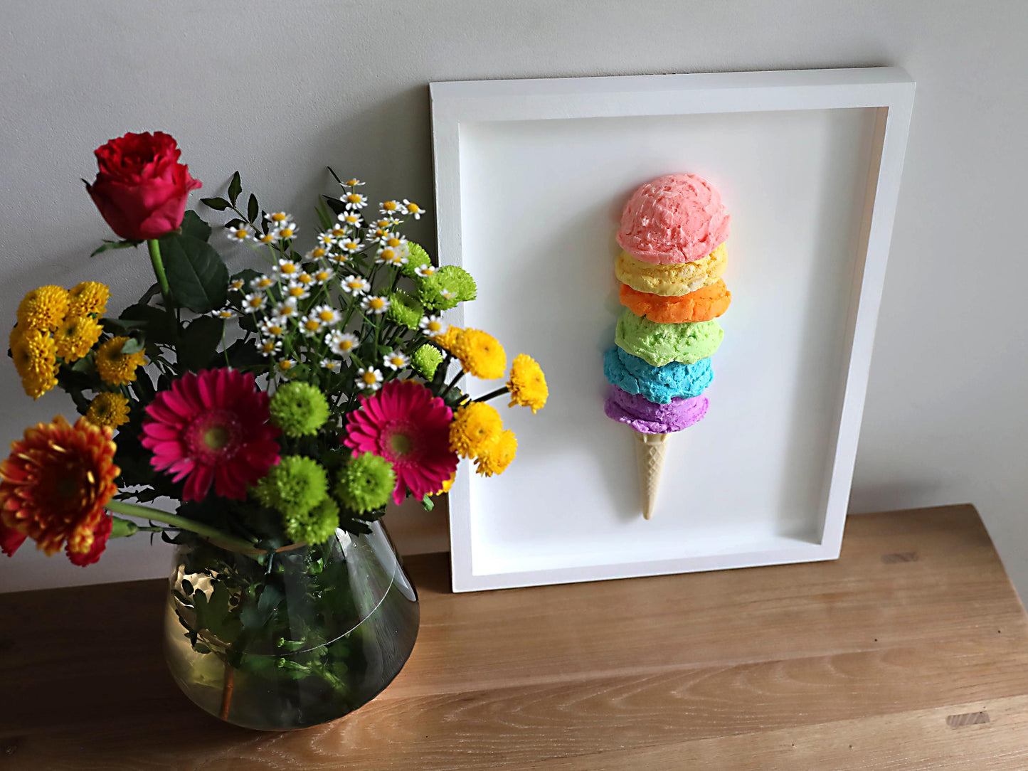 Multi Colour 6 Tier Resin Ice Cream Wall Art - Stunning Glitter-Embedded Artwork for Home Decor - Perfect Gift for Fun Spaces