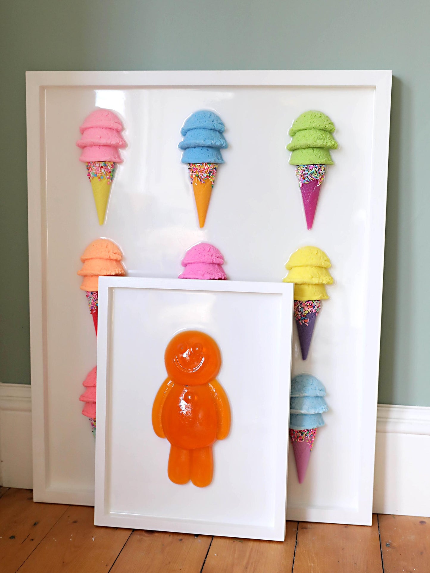 Resin Jelly Art Wall Decor, Vibrant Happy Orange Jelly Art for Kids Room, Unique Fun Gift for Birthdays or Playrooms