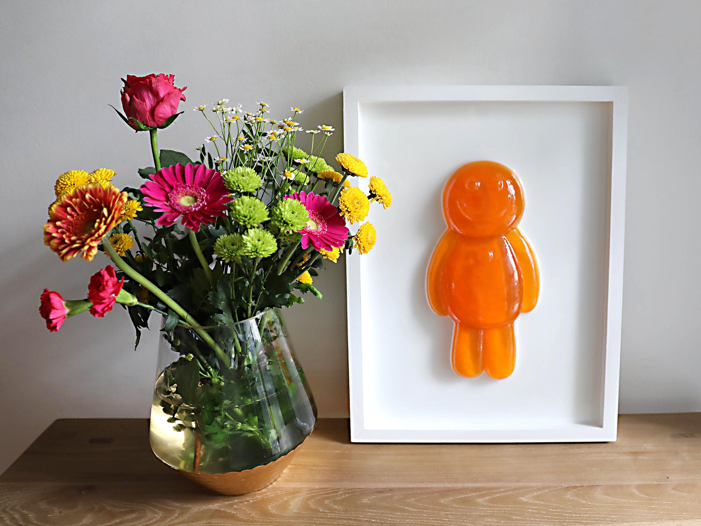 Resin Jelly Art Wall Decor, Vibrant Happy Orange Jelly Art for Kids Room, Unique Fun Gift for Birthdays or Playrooms