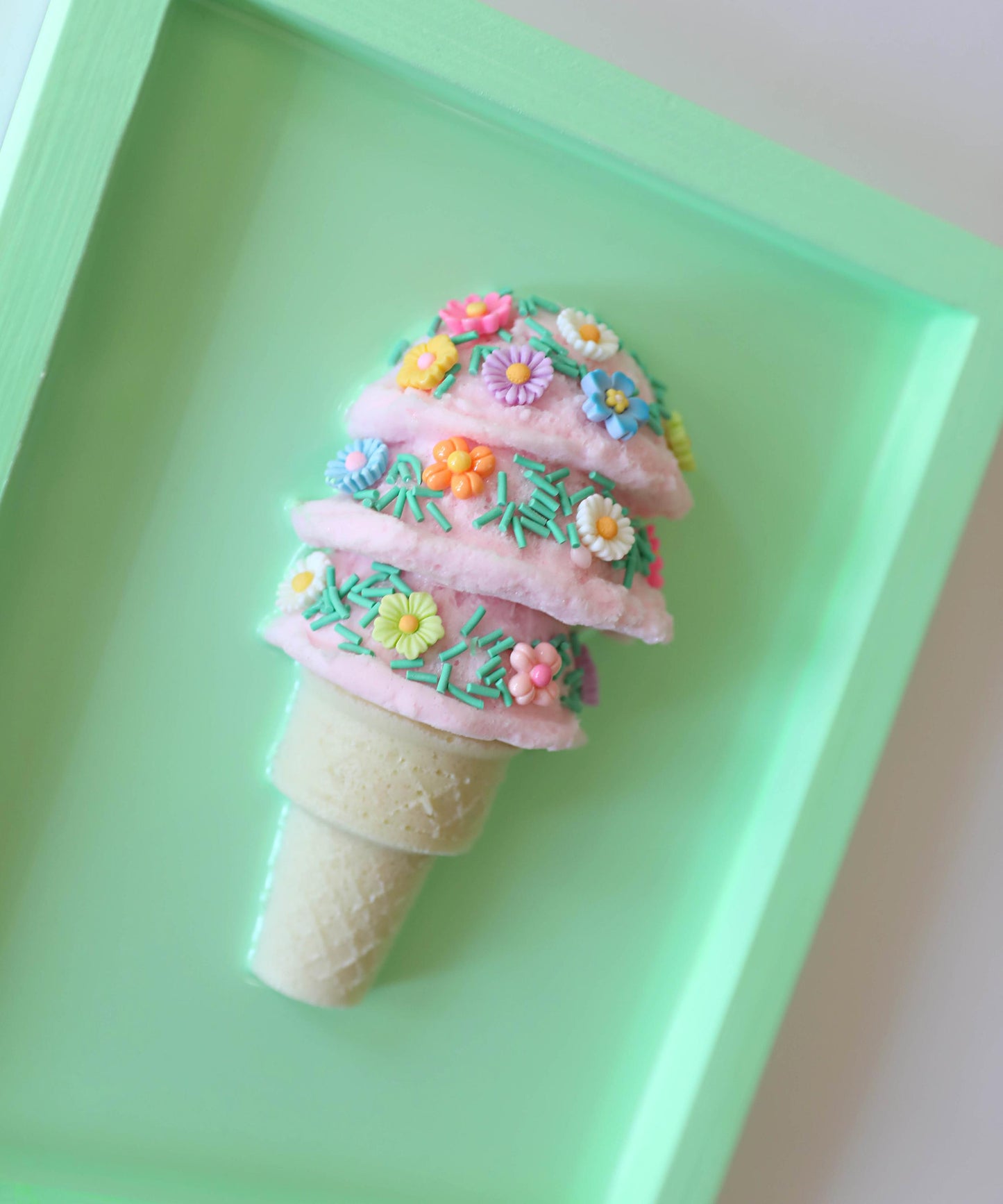 Floral Ice Cream Art Kids Room Decor, Colourful Crowned Playroom Accent, Perfect Birthday Gift for Children