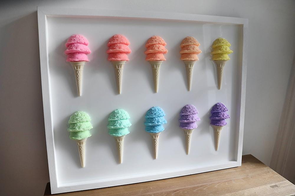 Vibrant Ice Cream Resin Wall Art : Rainbow Popsicle Sculpture, Modern Dessert Decor, Colorful Acrylic Artwork