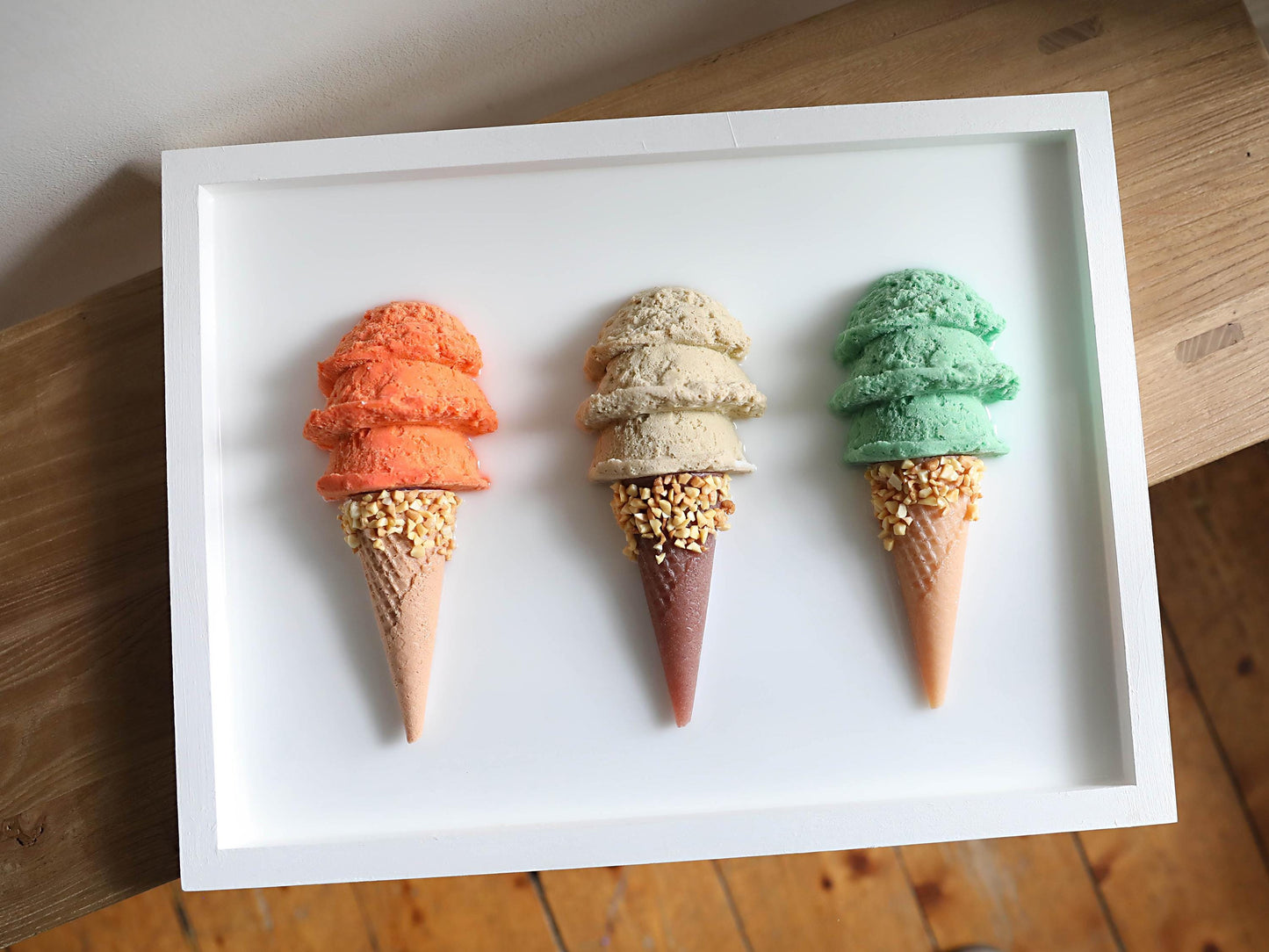 Whimsical Ice Cream Wall Art, Handcrafted Triple Scoop Decor, Sweet Touch for Dining Rooms, Ideal Birthday Gift
