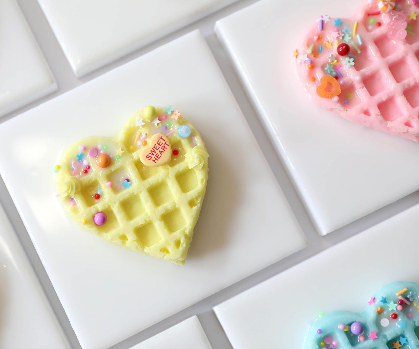 Heart Waffle Art , Cute Resin Wall Decor with Candy & Sprinkles, Adorable Kitchen Accent, Perfect Sweet Treat Gift