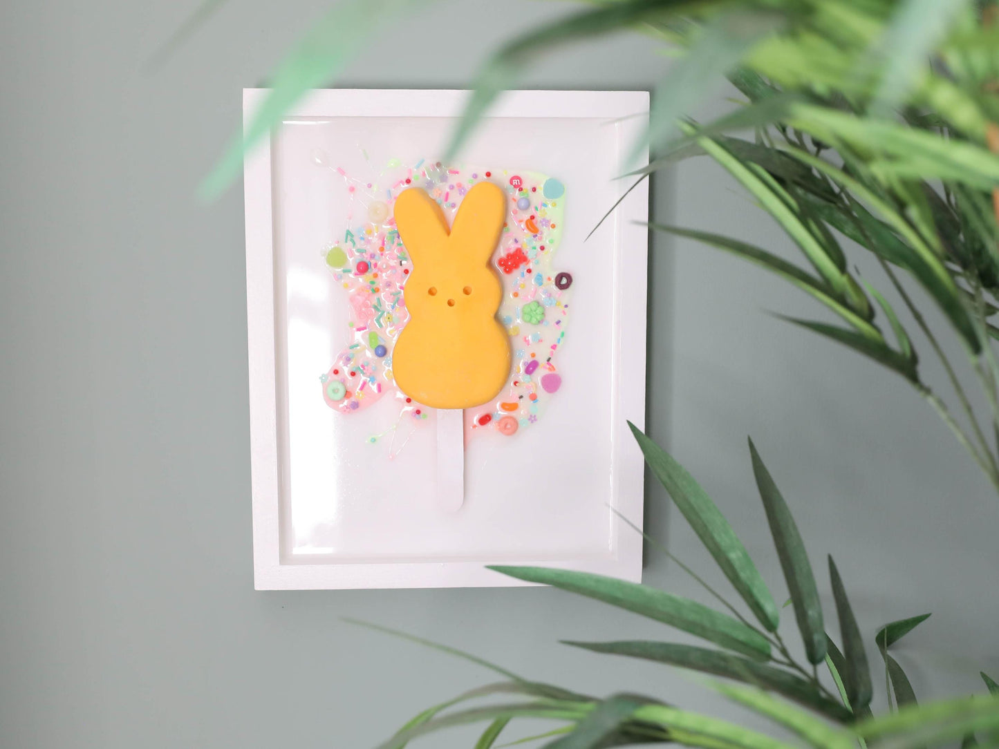 Marshmallow Bunny Popsicle Artwork, Handcrafted Clay Bunnies in Resin Pool, Whimsical Nursery Decor for Baby Shower Gift