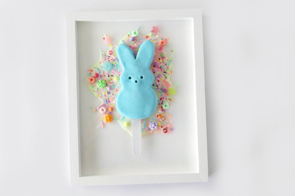 Vibrant Blue Marshmallow Bunny Popsicle Resin Artwork - Whimsical Easter Peep-Inspired Wall Decor