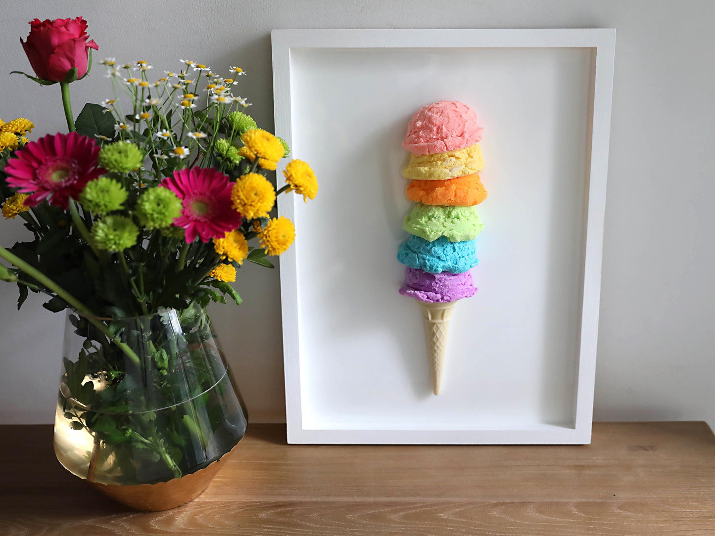 Multi Colour 6 Tier Resin Ice Cream Wall Art - Stunning Glitter-Embedded Artwork for Home Decor - Perfect Gift for Fun Spaces