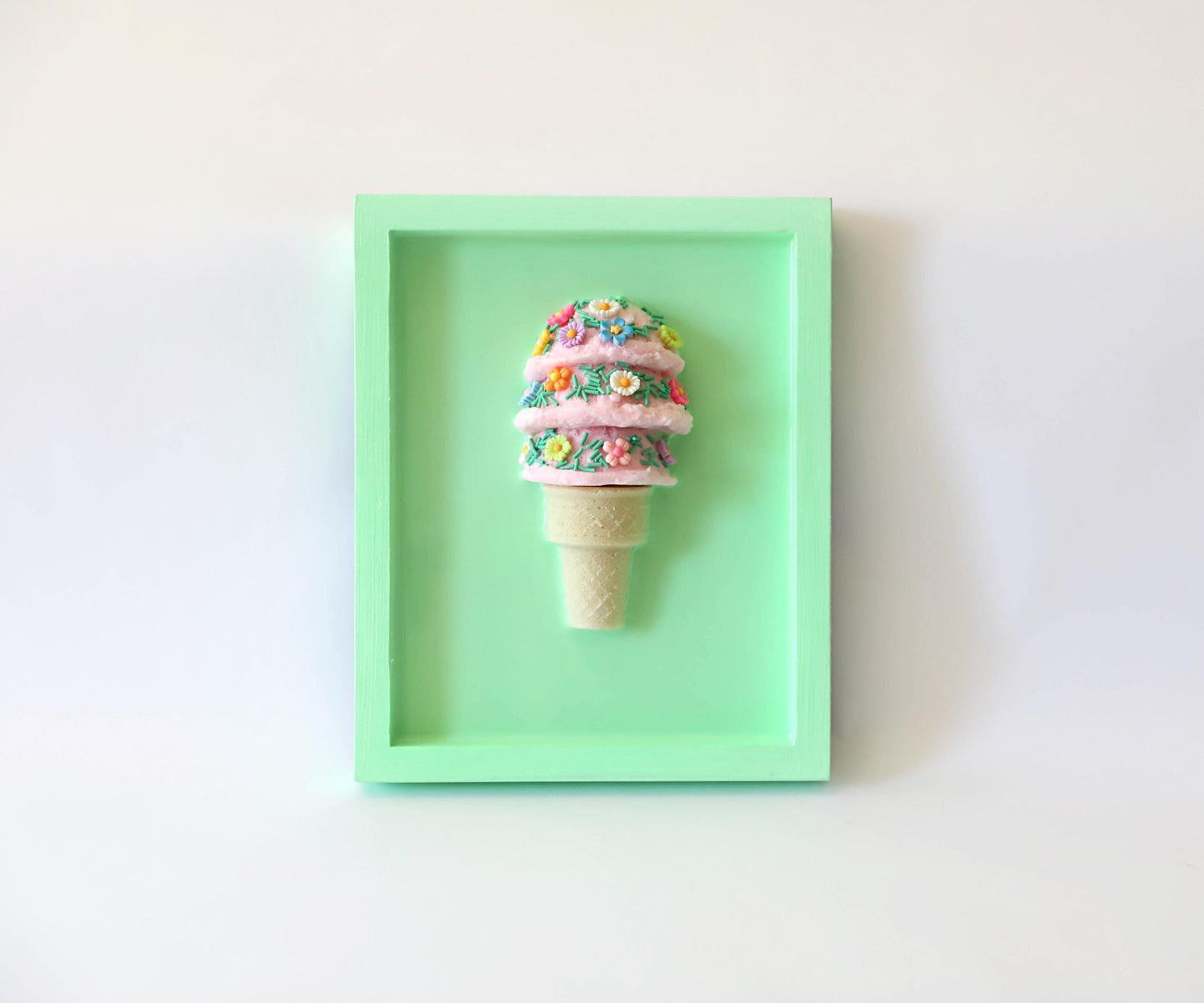 Floral Ice Cream Art Kids Room Decor, Colourful Crowned Playroom Accent, Perfect Birthday Gift for Children