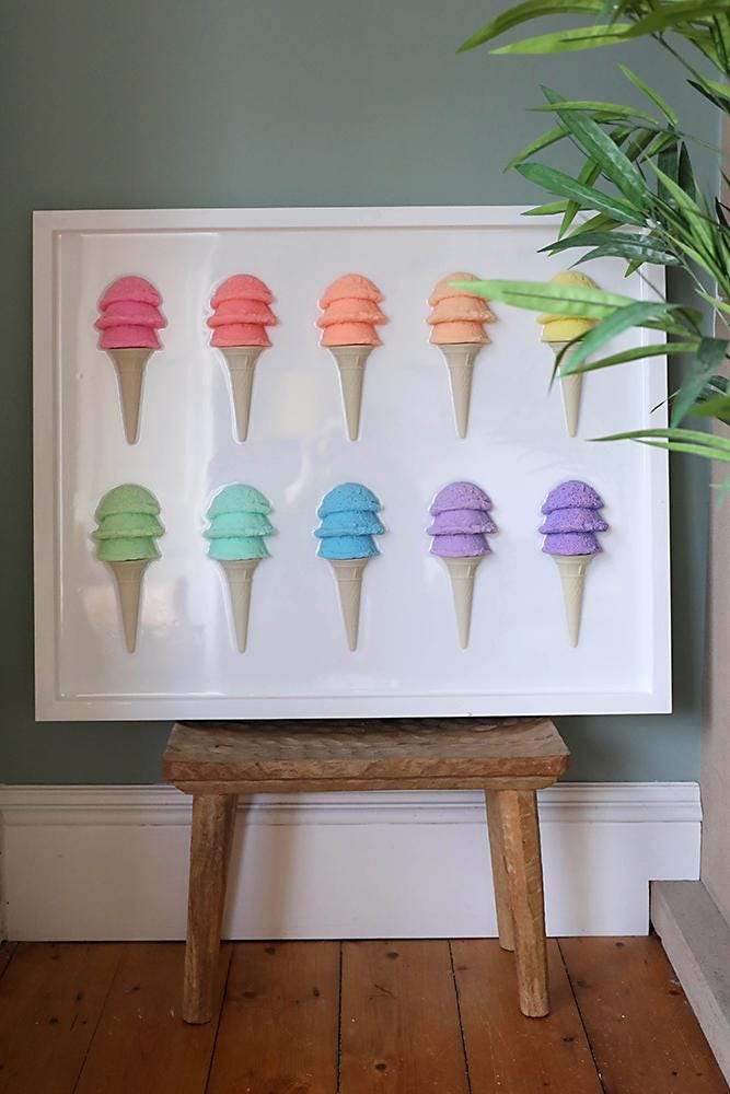 Vibrant Ice Cream Resin Wall Art : Rainbow Popsicle Sculpture, Modern Dessert Decor, Colorful Acrylic Artwork