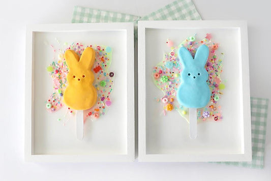 Bunny Popsicle Art, Adorable Handcrafted Marshmallow Bunny Framed Artwork for Children's Spaces, Perfect Gift for Baby Shower