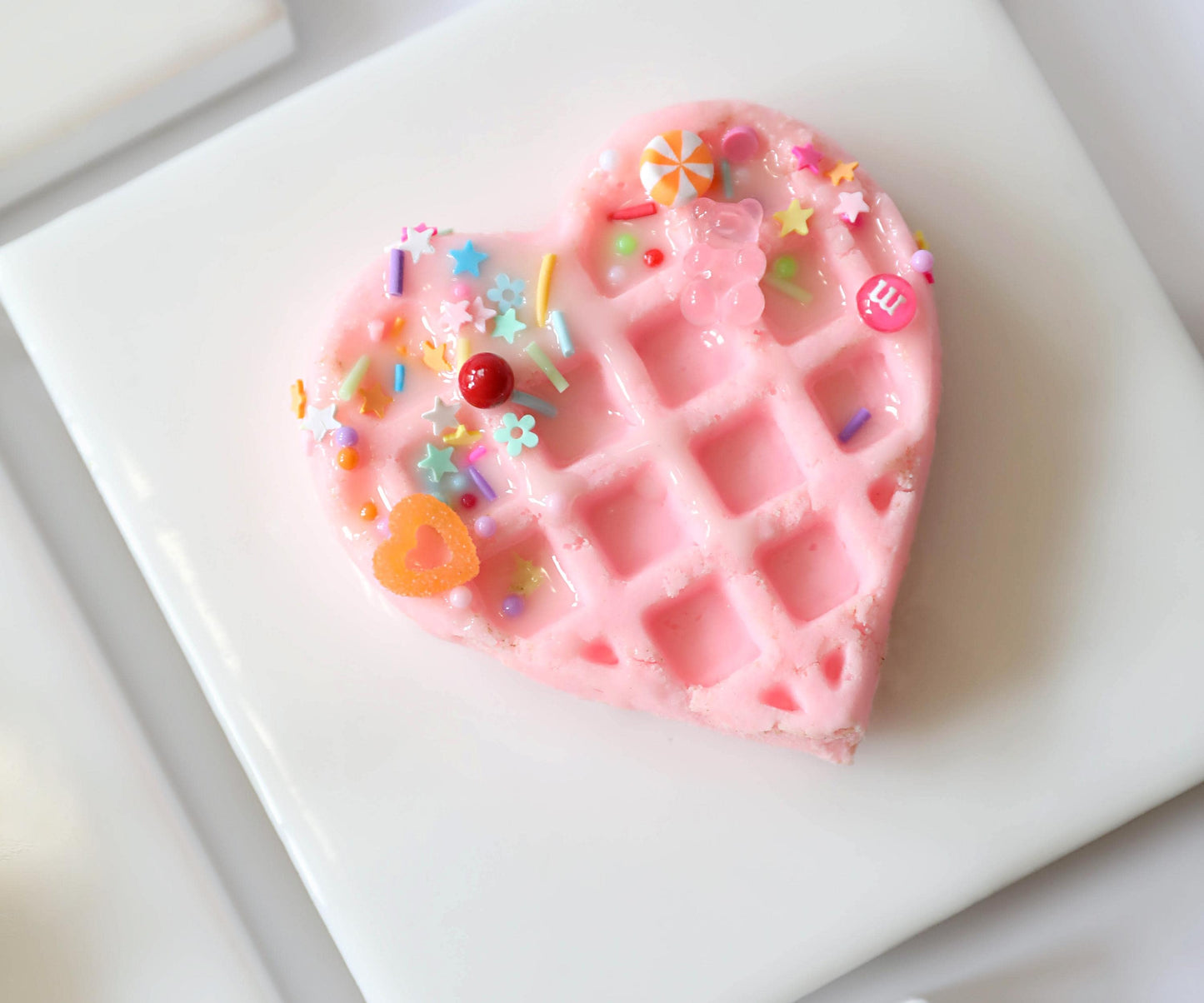 Heart Waffle Art , Cute Resin Wall Decor with Candy & Sprinkles, Adorable Kitchen Accent, Perfect Sweet Treat Gift