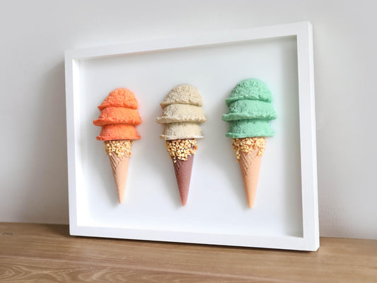 Whimsical Ice Cream Wall Art, Handcrafted Triple Scoop Decor, Sweet Touch for Dining Rooms, Ideal Birthday Gift
