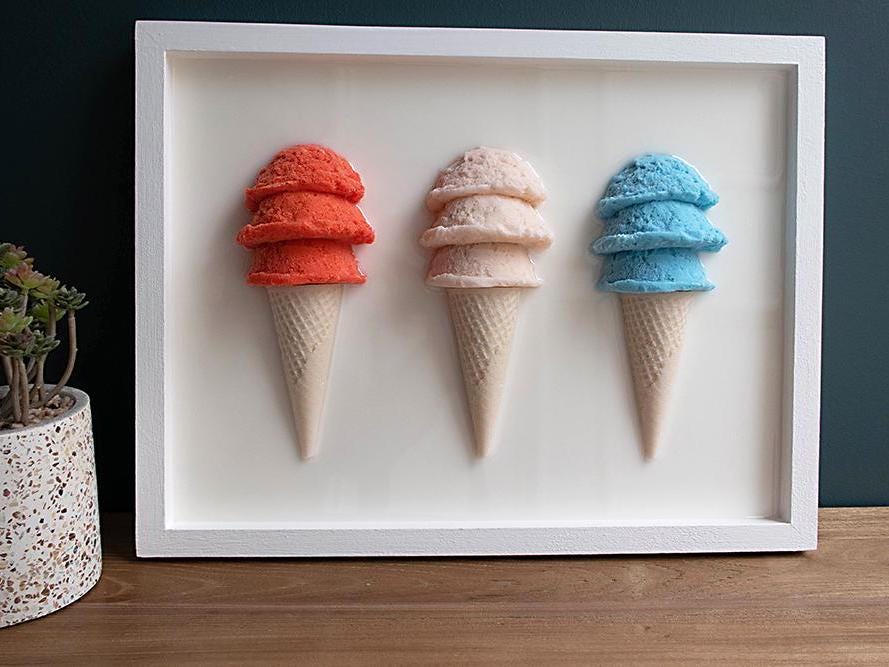 Vibrant Resin Ice Cream Artwork, Hand Crafted Resin Wall Art Collection