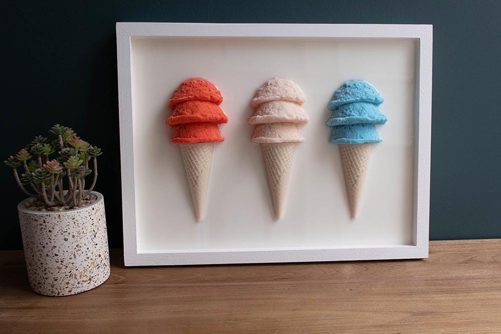 Vibrant Resin Ice Cream Artwork, Hand Crafted Resin Wall Art Collection