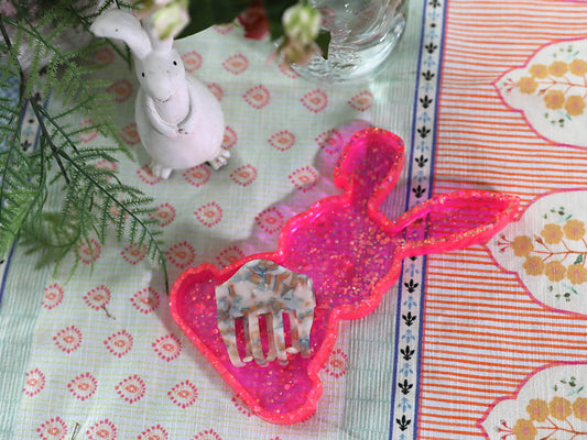 Glitter Bunny Trinket Dish, Holographic Resin Easter Decor, Ideal for Accessories & Gifts for Kids