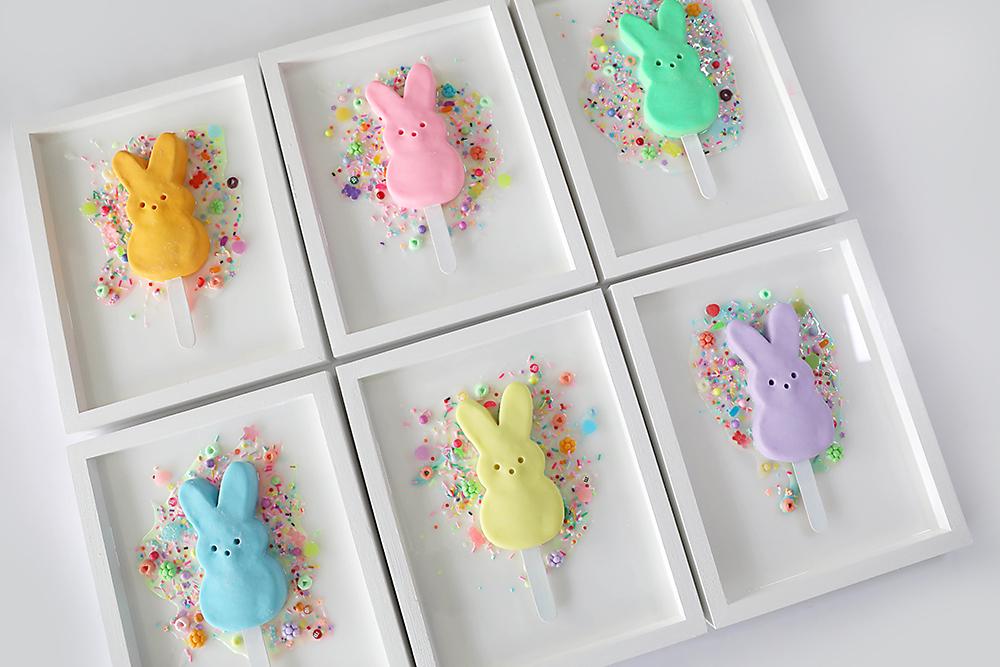 Bunny Popsicle Art, Adorable Handcrafted Marshmallow Bunny Framed Artwork for Children's Spaces, Perfect Gift for Baby Shower