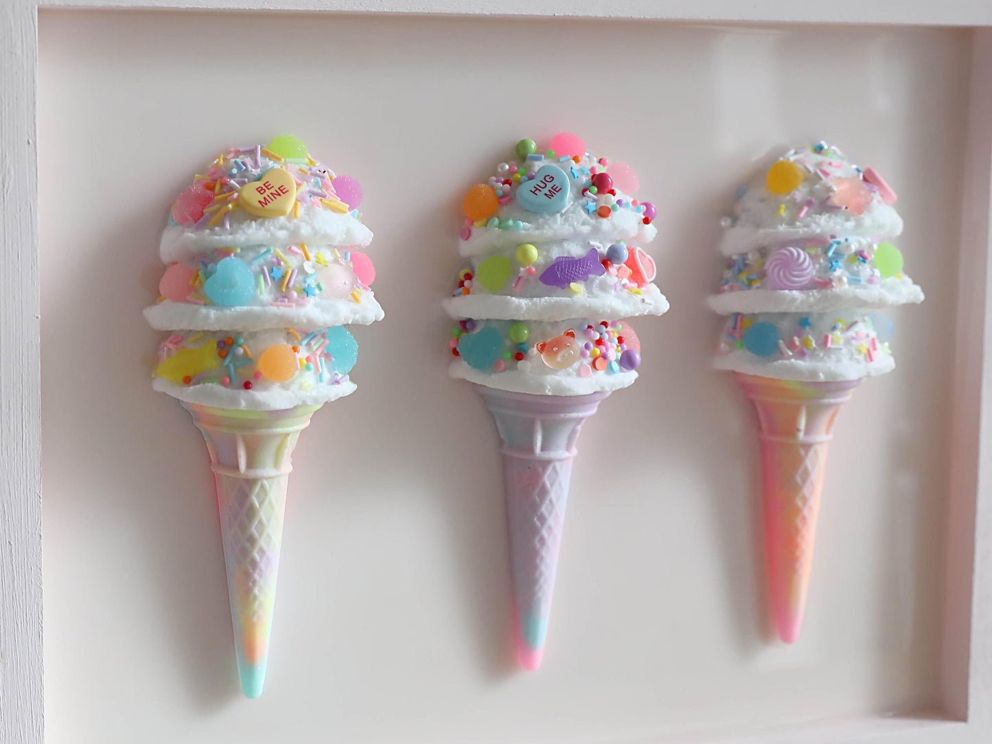 Triple Scoop Ice Cream Artwork, Handcrafted Resin Wall Art in Pastel Colours, Perfect for Kids' Rooms and Birthday Gifts