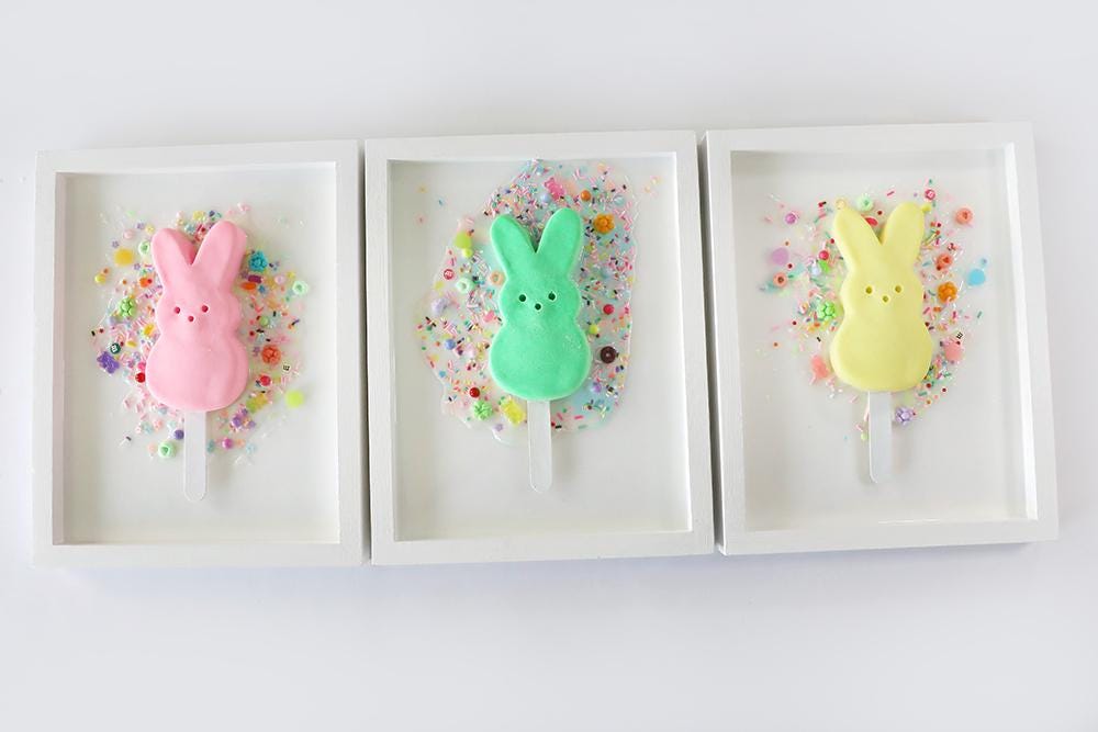 Bunny Popsicle Art, Adorable Handcrafted Marshmallow Bunny Framed Artwork for Children's Spaces, Perfect Gift for Baby Shower