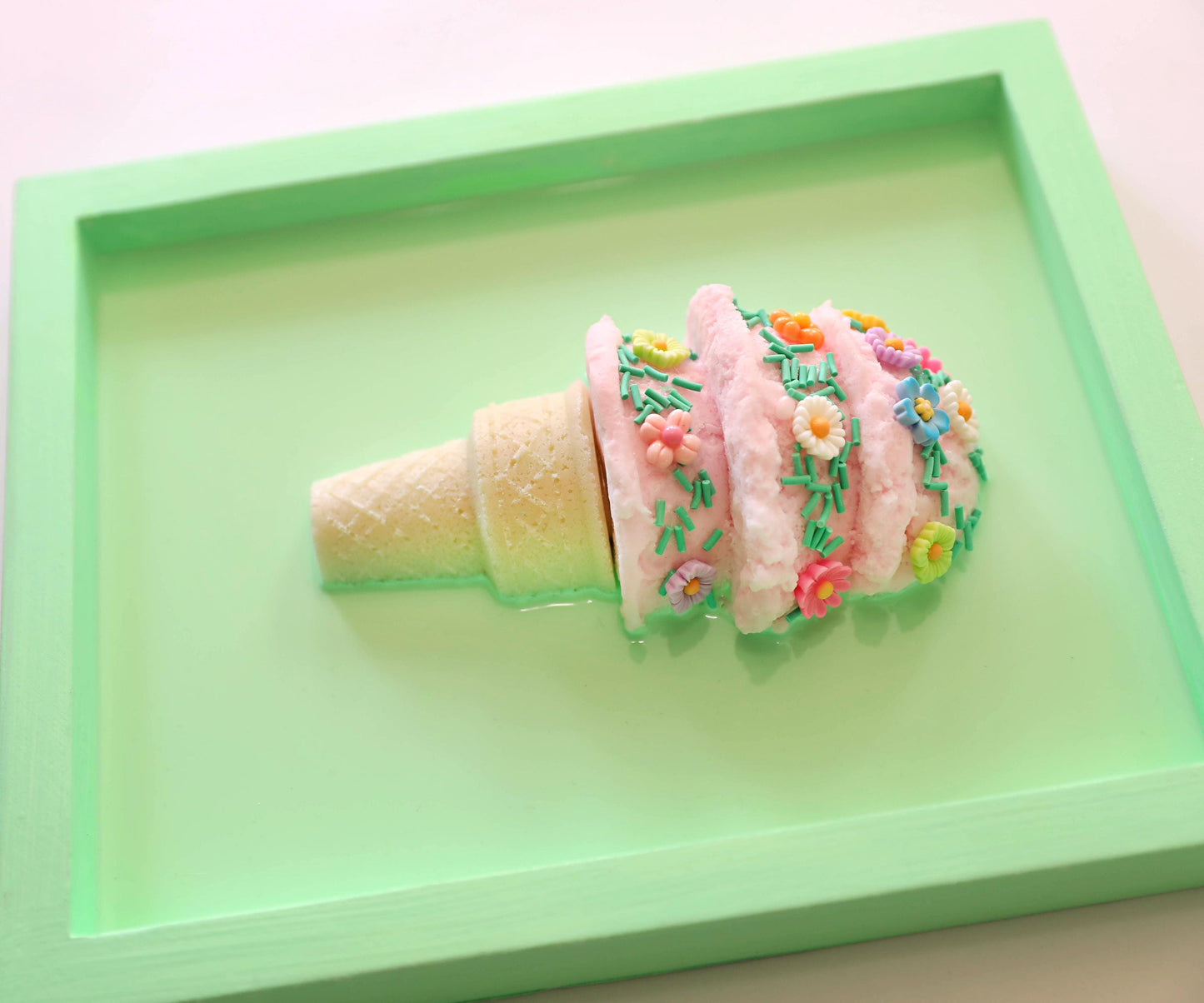 Floral Ice Cream Art Kids Room Decor, Colourful Crowned Playroom Accent, Perfect Birthday Gift for Children