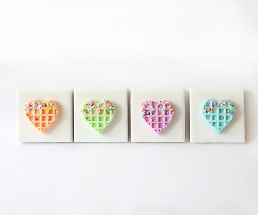 Heart Waffle Art , Cute Resin Wall Decor with Candy & Sprinkles, Adorable Kitchen Accent, Perfect Sweet Treat Gift
