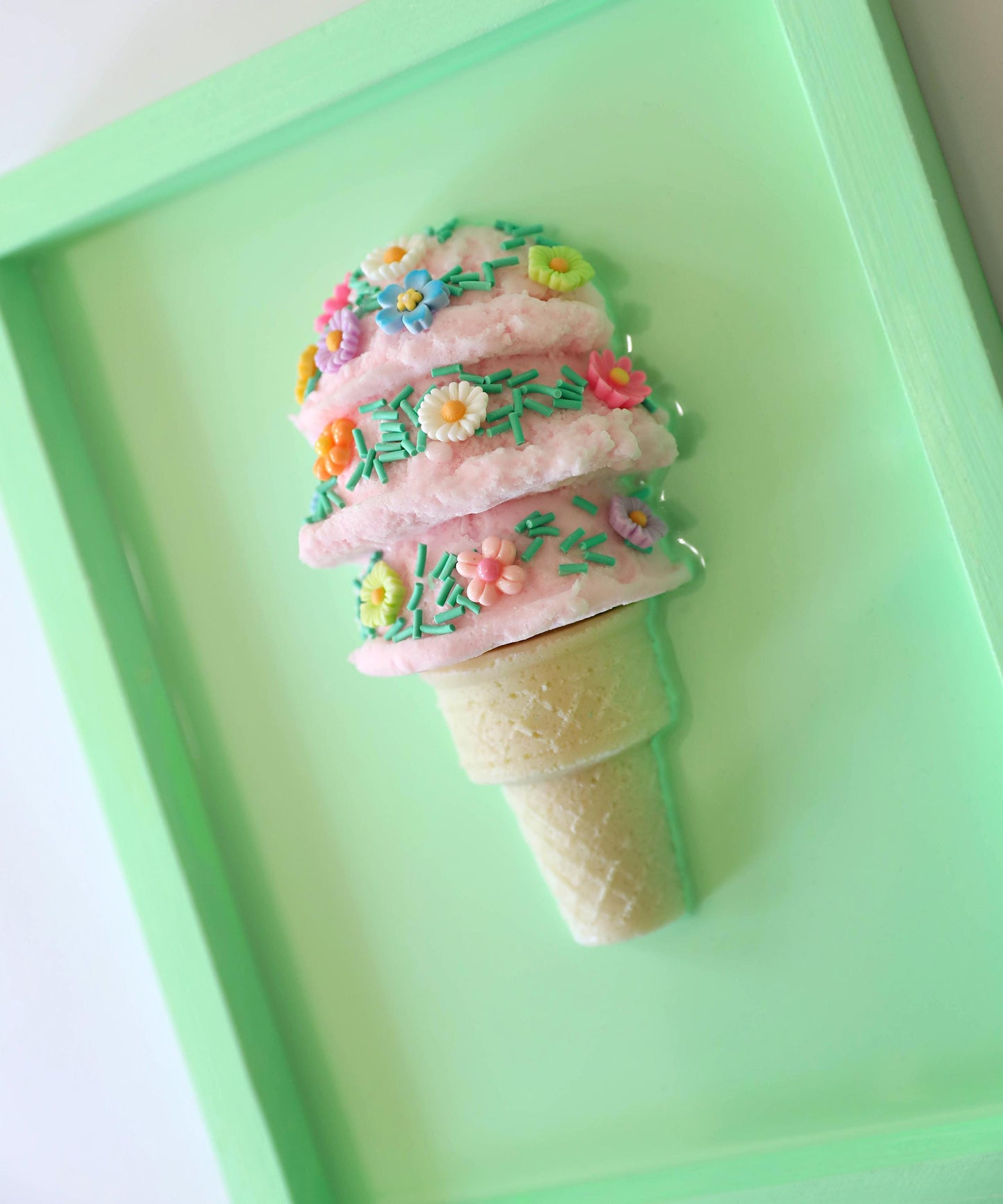 Floral Ice Cream Art Kids Room Decor, Colourful Crowned Playroom Accent, Perfect Birthday Gift for Children