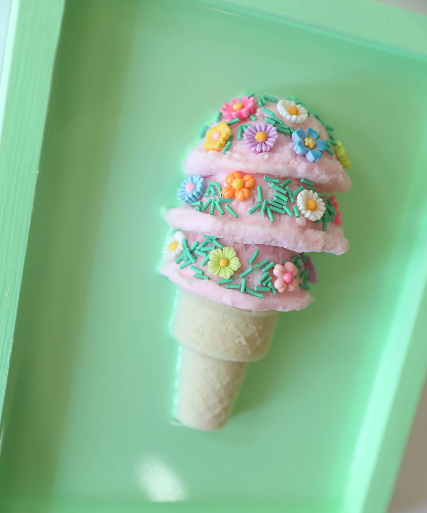 Floral Ice Cream Art Kids Room Decor, Colourful Crowned Playroom Accent, Perfect Birthday Gift for Children