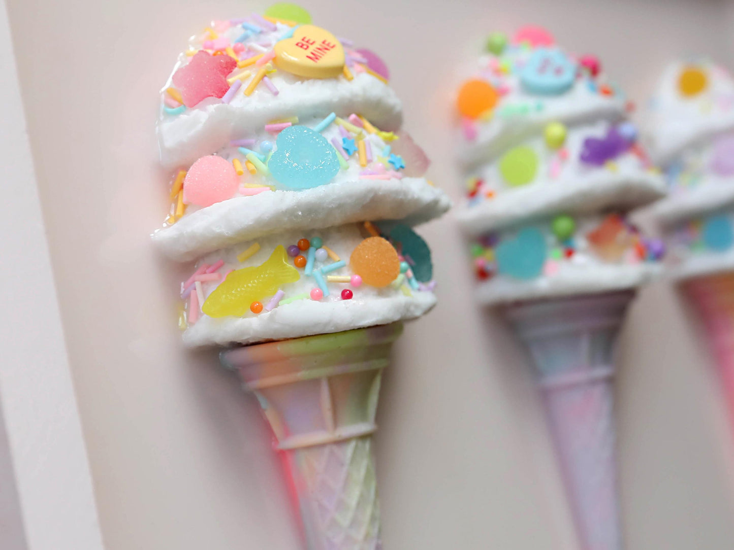 Triple Scoop Ice Cream Artwork, Handcrafted Resin Wall Art in Pastel Colours, Perfect for Kids' Rooms and Birthday Gifts