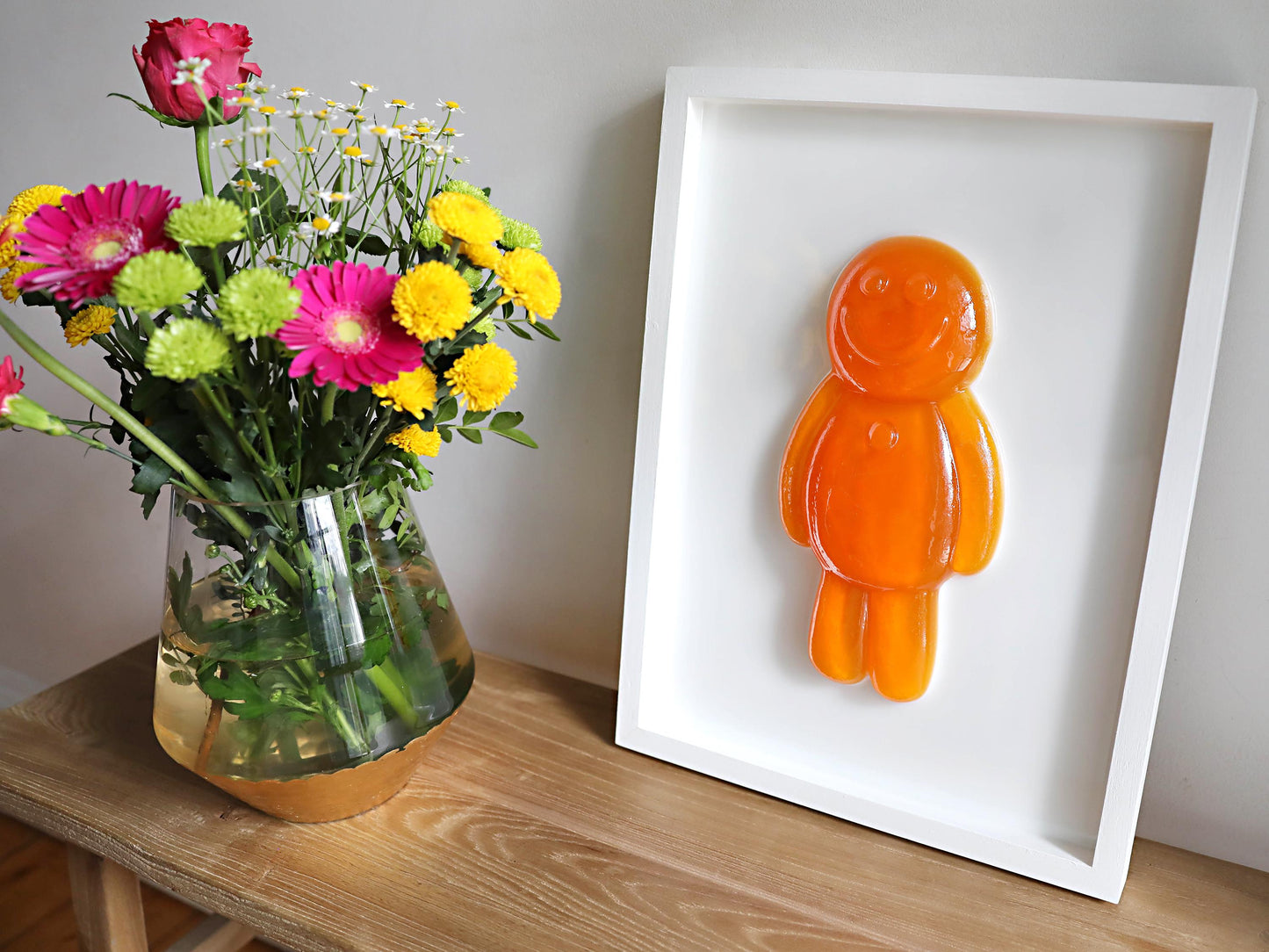 Resin Jelly Art Wall Decor, Vibrant Happy Orange Jelly Art for Kids Room, Unique Fun Gift for Birthdays or Playrooms