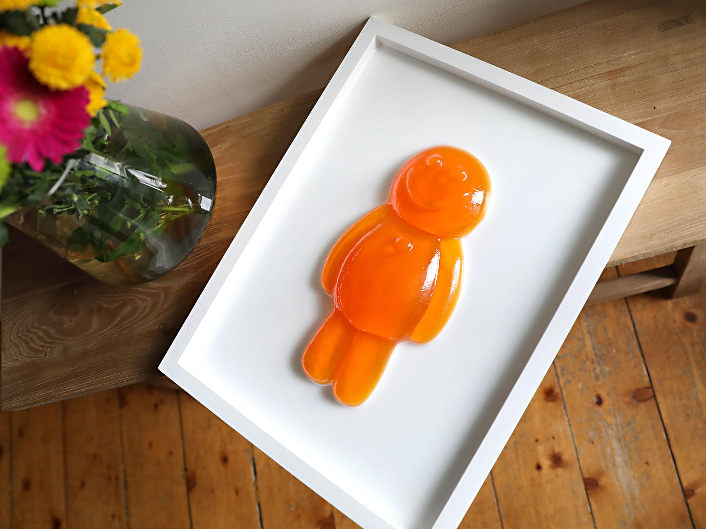 Resin Jelly Art Wall Decor, Vibrant Happy Orange Jelly Art for Kids Room, Unique Fun Gift for Birthdays or Playrooms