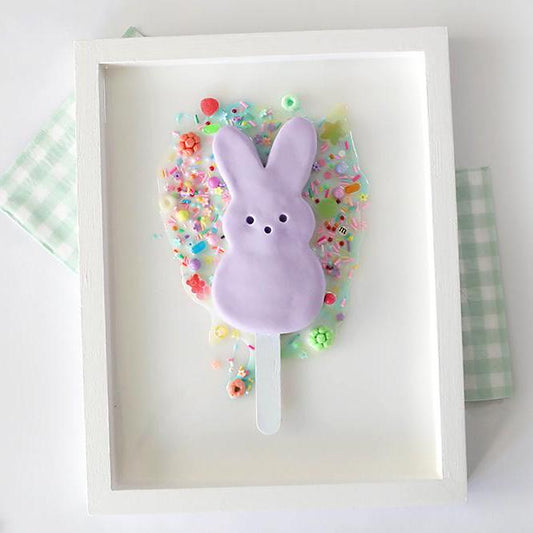 Vibrant Lilac Marshmallow Bunny Popsicle Artwork: Resin Peep-Inspired Easter Wall Decor