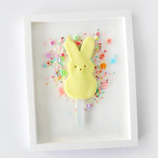 Marshmallow Bunny Popsicle Artwork, Whimsical Resin Wall Art for Child’s Room, Cute Gift for Babies & Kids’ Playrooms