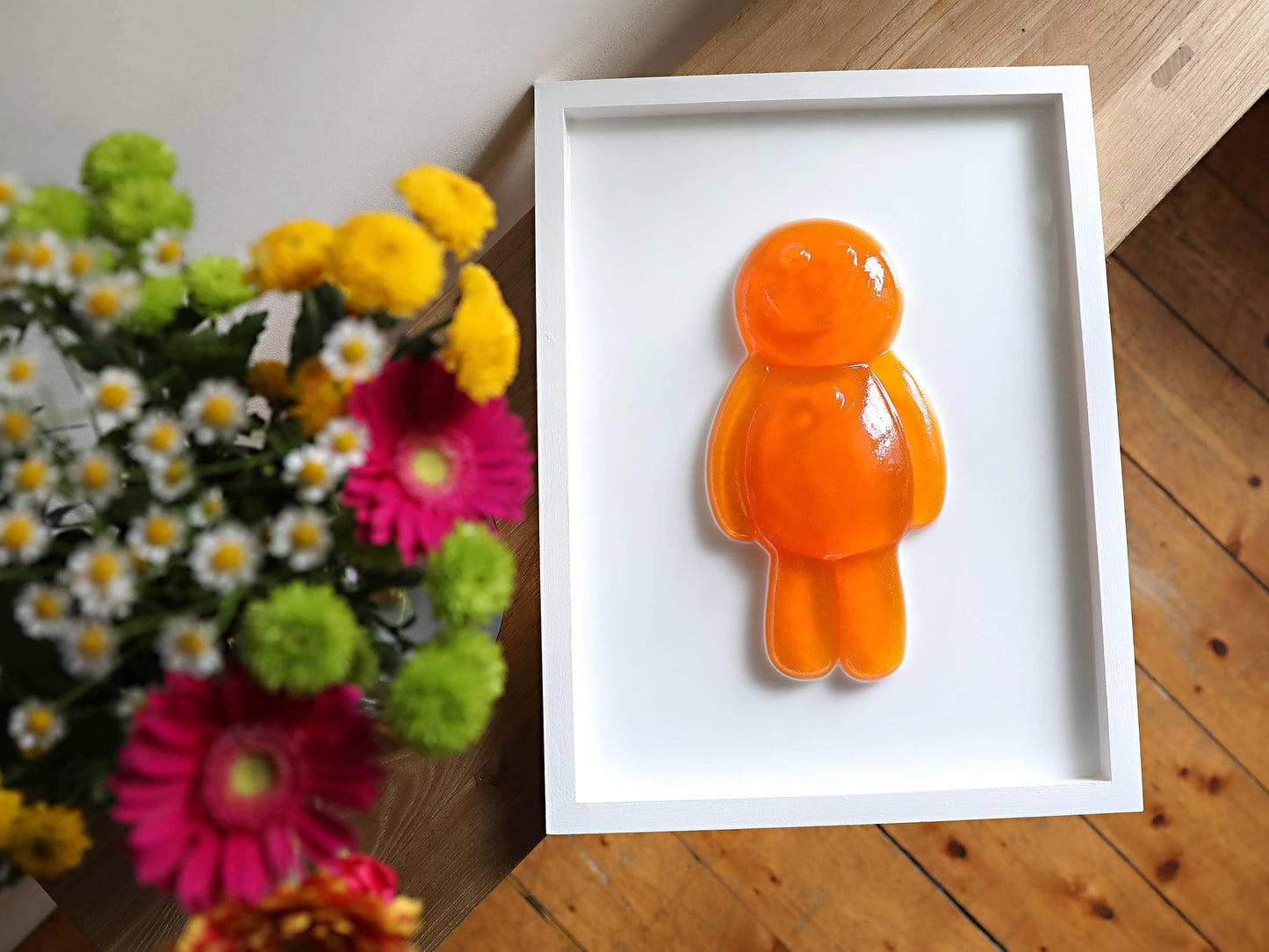Resin Jelly Art Wall Decor, Vibrant Happy Orange Jelly Art for Kids Room, Unique Fun Gift for Birthdays or Playrooms