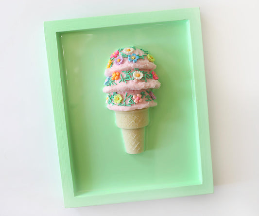 Floral Ice Cream Art Kids Room Decor, Colourful Crowned Playroom Accent, Perfect Birthday Gift for Children