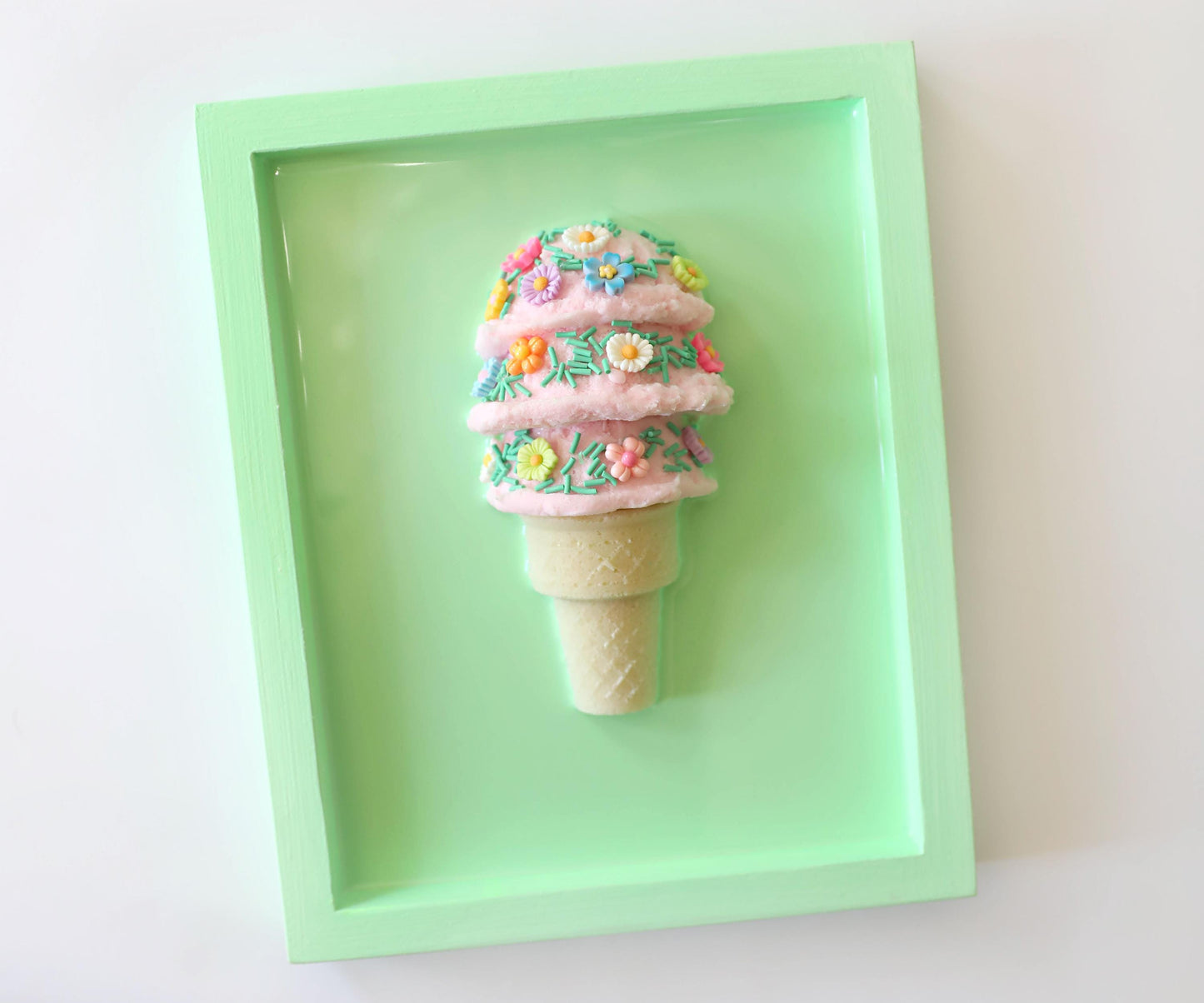 Floral Ice Cream Art Kids Room Decor, Colourful Crowned Playroom Accent, Perfect Birthday Gift for Children