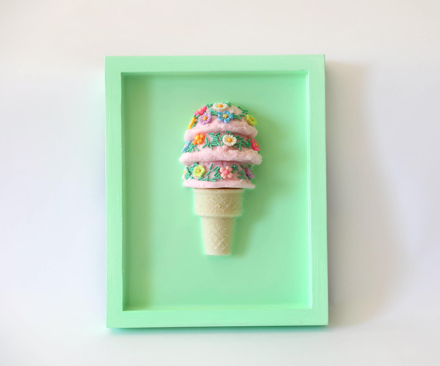 Floral Ice Cream Art Kids Room Decor, Colourful Crowned Playroom Accent, Perfect Birthday Gift for Children