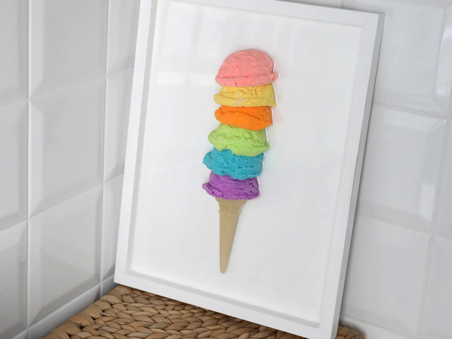 Multi Colour 6 Tier Resin Ice Cream Wall Art - Stunning Glitter-Embedded Artwork for Home Decor - Perfect Gift for Fun Spaces