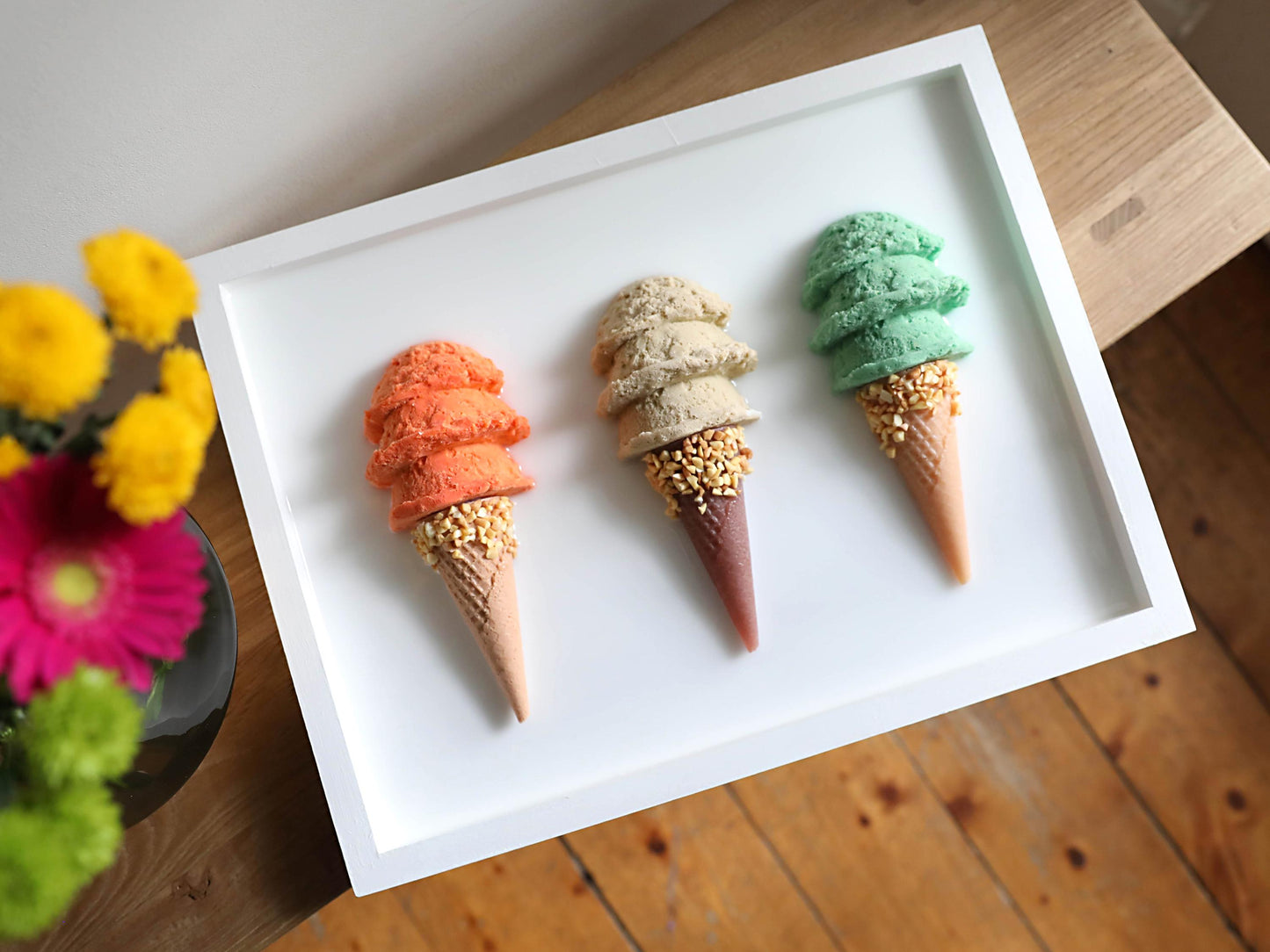 Whimsical Ice Cream Wall Art, Handcrafted Triple Scoop Decor, Sweet Touch for Dining Rooms, Ideal Birthday Gift