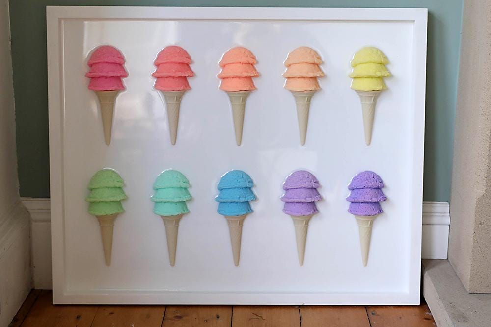Vibrant Ice Cream Resin Wall Art : Rainbow Popsicle Sculpture, Modern Dessert Decor, Colorful Acrylic Artwork