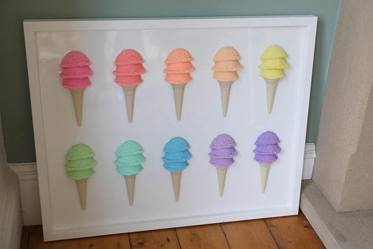 Vibrant Ice Cream Resin Wall Art: A Rainbow Popsicle Sculpture for Modern Dessert Decor & Colourful Acrylic Artwork