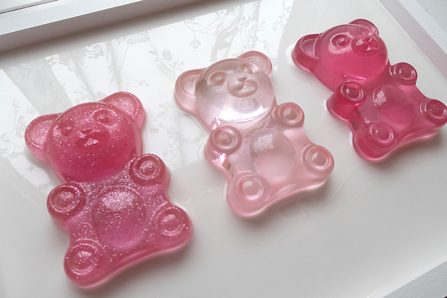 Cute Pink Resin Bears Artwork for Nursery or Kid's Room - Set of Glitter Decor