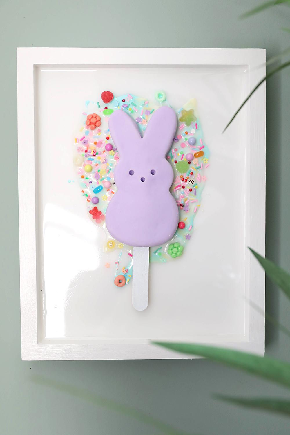 Vibrant Lilac Marshmallow Bunny Popsicle Artwork: Resin Peep-Inspired Easter Wall Decor