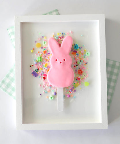 Pink Bunny Wall Art - Adorable Marshmallow Bunny Popsicle Wall Decor for Kids' Rooms, Fun Gift for Baby Showers & Nursery Decor
