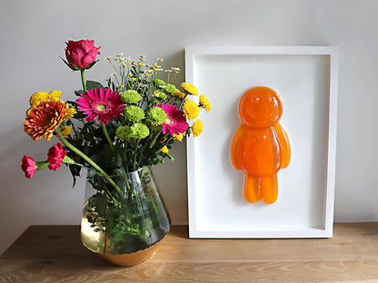 Resin Jelly Art Wall Decor, Vibrant Happy Orange Jelly Art for Kids Room, Unique Fun Gift for Birthdays or Playrooms