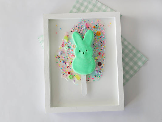 Marshmallow Bunny Popsicle Artwork, Handcrafted Clay Bunnies in Resin Pool, Whimsical Nursery Decor for Baby Shower Gift