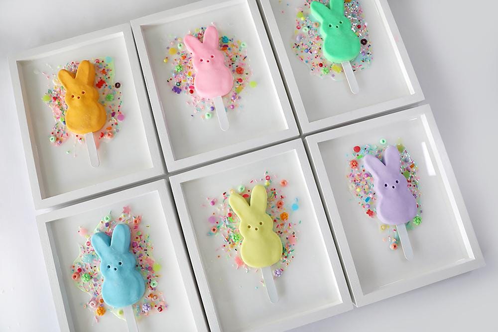 Vibrant Lilac Marshmallow Bunny Popsicle Artwork: Resin Peep-Inspired Easter Wall Decor