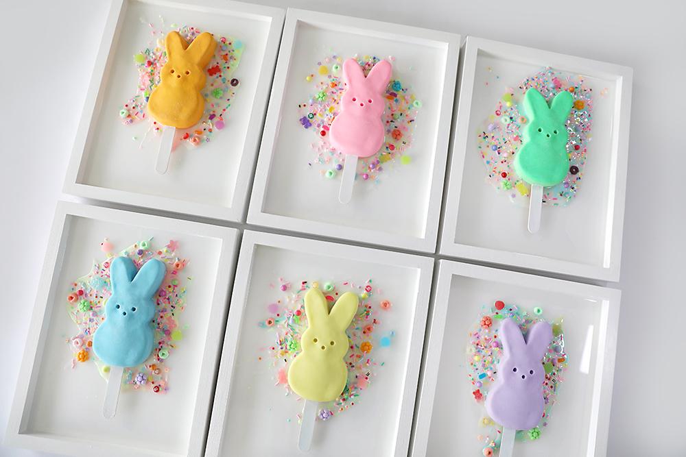 Vibrant Lilac Marshmallow Bunny Popsicle Artwork: Resin Peep-Inspired Easter Wall Decor