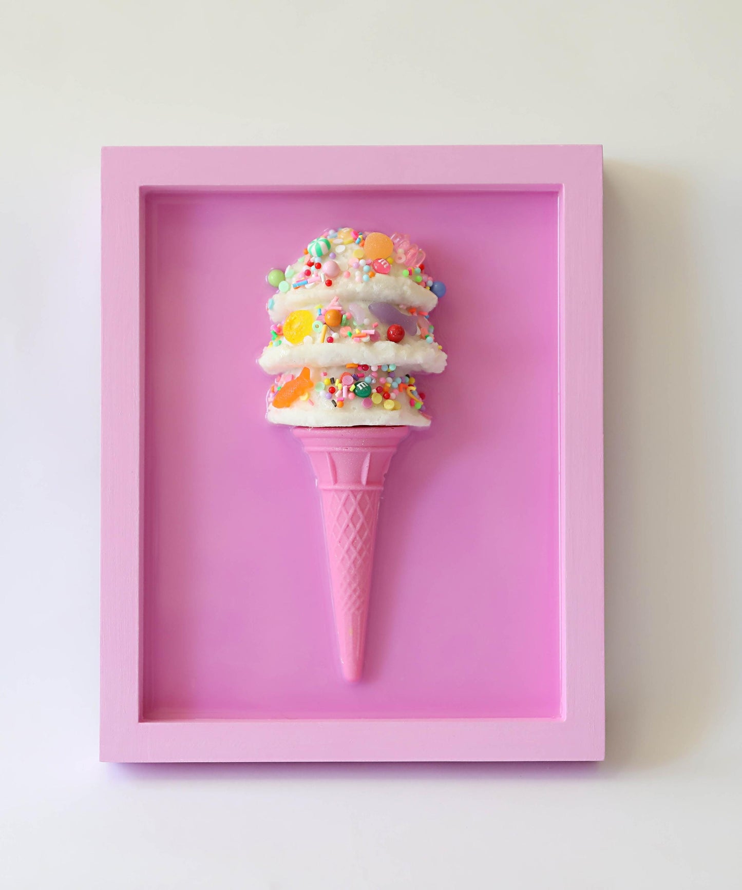 Candy Coated Ice Cream Art, Handcrafted Gelato Cone Resin Wall Decor, Brighten Kitchen Playroom, Fun Gift for Kids & Art Lovers