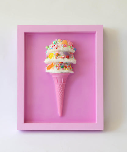 Candy Coated Ice Cream Art, Handcrafted Gelato Cone Resin Wall Decor, Brighten Kitchen Playroom, Fun Gift for Kids & Art Lovers