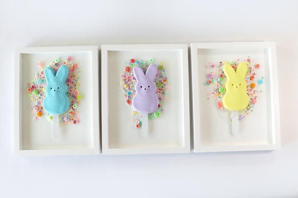 Vibrant Lilac Marshmallow Bunny Popsicle Artwork: Resin Peep-Inspired Easter Wall Decor